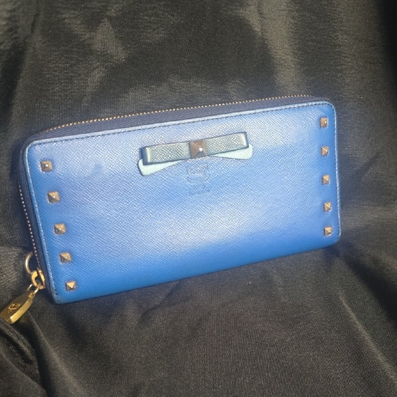 Blue MCM Wallet with Stud Accents - Picture 1 of 13